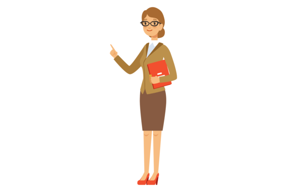 Female Teacher with Book. Kid Education Graphics and Illustrations