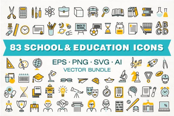 School and Education Color Icons Graphics for Crafts