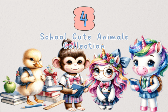 School Cute Animals Education Clipart Graphics & Illustrations