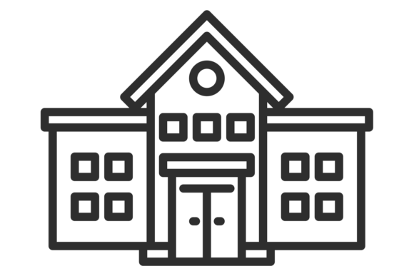 School Line Icon. Kid Education Building Graphics & Illustrations
